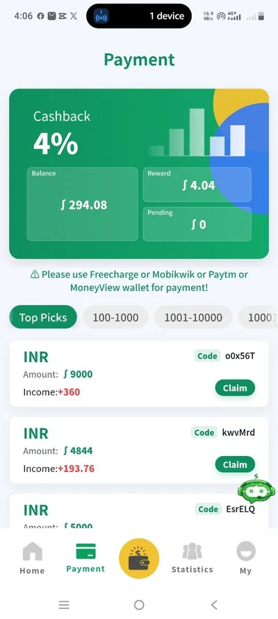 WecoinPay Payment - Cashback & Claim